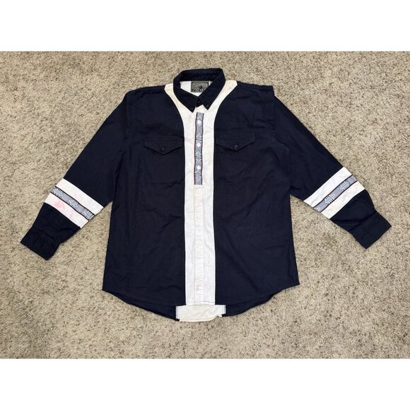 Vintage 100% Cotton Aztec Trim Western Navy Long Sleeve Button Down Rodeo USA XL - Picture 1 of 11